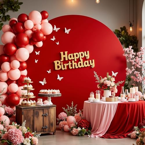 Gallety 2 Pcs 7.2 FT Red Round Backdrop Cover for 5 to 7.2ft Circle Arch Stand with Oh Baby and Happy Birthday Decal Sign - Arch Backdrop Cover for Wedding Party Photography Decoration - Image 4