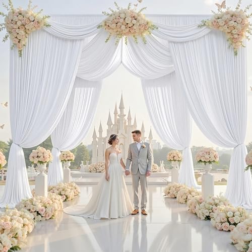 20x16ft White Backdrop Curtains for Wedding Party, 4 Panels 16 ft Long Back Drop Cloth, Wrinkle-Free Polyester Drapes for Birthday, Baby Shower, Stage Photography Background - Image 2