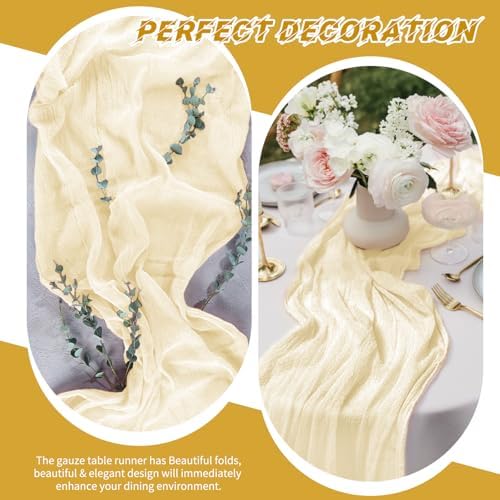 20 Pack Cheesecloth Table Runner - 17x108 Inch Ivory Boho Gauze Cheese Cloth Table Runners for Baby Bridal Shower Decoration Wedding Party Summer Garden Farmhouse - Image 6