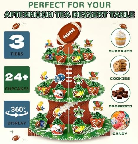 3 Tier Football Cupcake Stand for 24 Cupcakes,2 Pack Cupcake Holder Stand - Image 5
