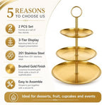 ABuff 3 Tiered Gold Cupcake Stand 2 Pack Stainless Steel Gold Tiered Dessert Stand Cupcake Display Tower 3 Tier Serving Tray Cake Stand for Baby Shower Birthday Party Wedding - Image 4