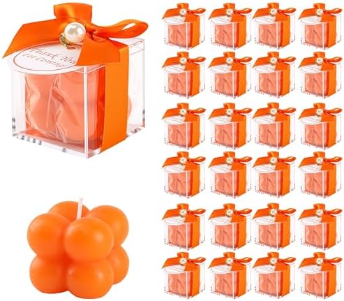 ACITHGL 30 Sets Fully Assembled Small Bubble Candle Party Favors for Guests Bulk Bridal Showers Favors Candles with Stylish Ribbons Thank You Cards Gifts (Orange) by ACITHGL
