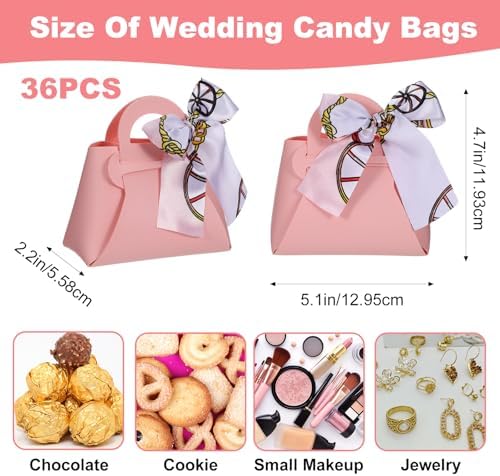 Douaowoc 36 Pcs PU Leather Purse Gift Bags with Handles Ribbon Purse Party Favor Bags for Baby Showers Birthday Wedding Candy (Pink) - Image 2