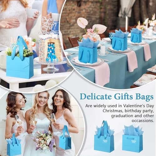 Qilery 50 Pcs Wedding Paper Gift Bags Bulk with Tissue Paper Small Gift Bags with Handle and Tags for Birthday Wedding 4th of July Party Business(Light Blue,4.7 x 2.4 x 3.9'') - Image 5