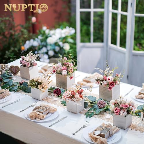 NUPTIO Small Wooden Box for Centerpiece, Whitewashed, Square, 4"/5", 12 Pcs - Image 3