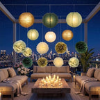 Aptliton 30 Pcs Sage Green Gold White Tissue Paper Pom Poms & Lanterns - Image 5