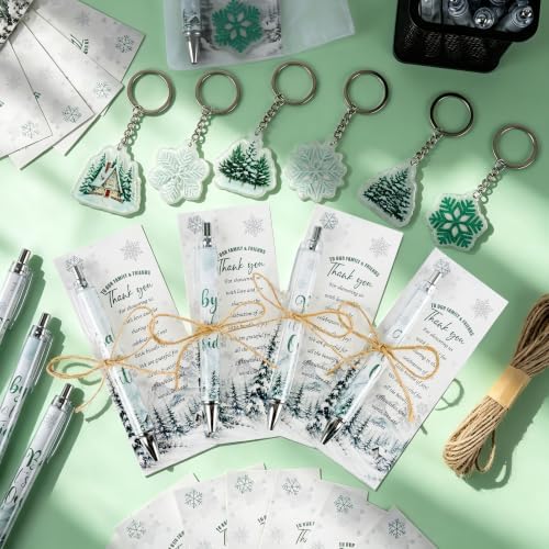 145 Pcs Baby It’s Cold Outside Baby Shower Favors for Guests Winter Wonderland Retractable Ballpoint Pens Keychains Thank You Cards Gift Bags & Twine Gender Reveal Party Souvenirs Bulk Party Prizes - Image 4