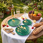 Supernal 102Pcs Gold Green Disposable Plastic Cutlery Set For Party Events - Image 4
