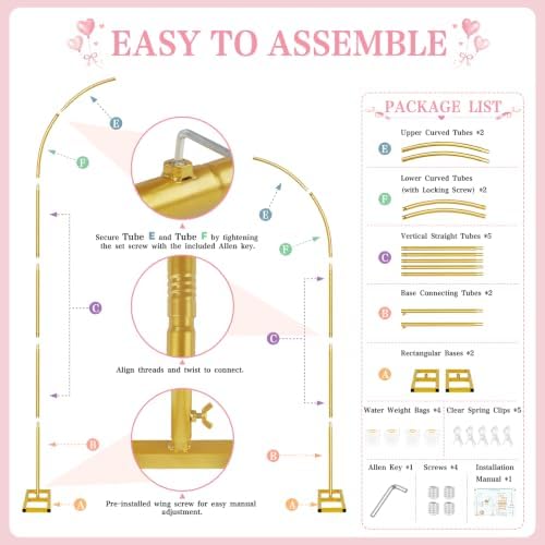 RELBRO Half Arch Balloon Backdrop Stand with Base, 7.2 x 5.9 Feet, Gold - Image 7