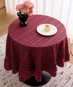 vctops Christmas Red Plaid Ruffle Table Cloth, Farmhouse Cotton Linen Tablecloth, Washable Table Cover for Round Table Baby Shower Kitchen Party Wedding Decor (Red B,70") - Image 3