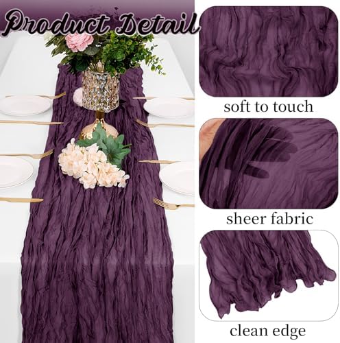 16 Pack Dark Purple Cheesecloth Table Runners 20x120 Inch Gauze Table Runner 10FT Easter Cheese Cloth Table Runner Rustic Sheer Runner for Wedding Baby Shower Birthday Party Table Decor - Image 3