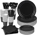350 Pcs Black Disposable Plates and Napkins Tableware Set for 50 Guests by COSINIA