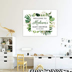 Andaz Press Custom Large Baby Shower Canvas Welcome Sign, 16 x 20 Inches, Tropical Palm Leaves, Guestbook Alternative, Personalized Sign Our Canvas, for Tropical Baby Shower, Baby Sprinkle Theme - Image 4