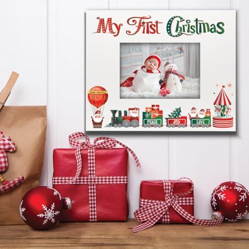 BELLA BUSTA-My First Christmas Picture Frame-Babys 1st Christmas-The Santa Train -Merry Christmas-Peace-Joy-Love-UV Print Picture Frame (4x6 Horizontal) - Image 2