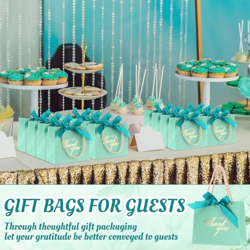 Colarr 60 Pcs Small Thank You Gift Bags with Handles, Turquoise - Image 5