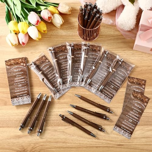 Spakon 50 Sets Rustic Baby Shower Pens for Guests with Baby Shower Bookmarks Favors Walnut Bamboo Ballpoint Pens Return Gifts Game Prizes Souvenirs Thank You Gifts Gender Reveal Party - Image 4