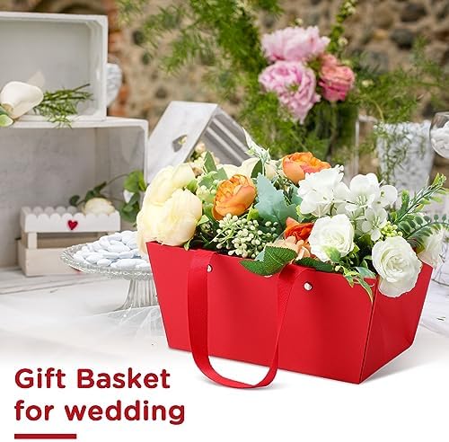 Tuanse 30 Pcs Basket for Gift Empty DIY Bulk Gift Basket Kit with Handle Kraft Cardboard Tray with 30 Bag 30 Bow Market Tray for Wedding Party, Red, 9.8 x 6.7 x 4.3 in - Image 6