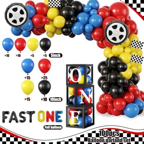 Fast One Birthday Decorations for Boys Racing Car First Birthday Party Supplies Tableware Cars Birthday Paper Plates Napkins Forks Backdrop Balloon Banner Balloon Boxes - Image 6