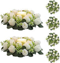 NUPTIO Flower Candle Rings for Centerpieces: 13.4 Inch Artificial Rose Wreath for Wedding Party Christmas Decorations - White Wreaths for Spring Summer Front Door Porch Table Decor 6 Pcs by Nuptio