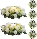 NUPTIO Flower Candle Rings for Centerpieces: 13.4 Inch Artificial Rose Wreath for Wedding Party Christmas Decorations - White Wreaths for Spring Summer Front Door Porch Table Decor 6 Pcs by Nuptio