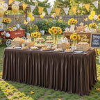 Wish Care Brown Polyester Table Clothes for 6 Foot Rectangle Tables, Wrinkle Free Fitted Table Cover with Pleated Ruffle Table Skirt for Birthday Party Wedding Trade Show Event Display - Image 3
