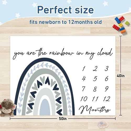 Personalized Baby Monthly Milestone Blanket Boy or Girl - Rainbow Months Blanket with Wood Frame and Newborn Wooden Sign - Growth Chart Milestone Blanket 1-12 Month Milestones(FixedSize) - Image 3