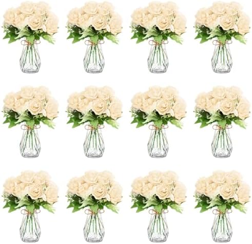 Zeyune 37 Pcs Silk Peonies with Vases Fake Flowers,Champagne,Round Head by Zeyune