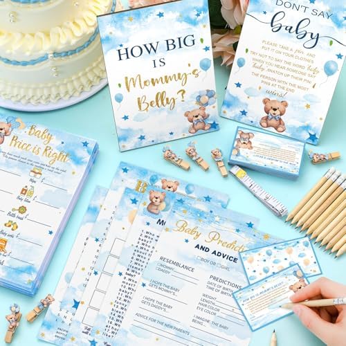 Funnymoom 426 Piece Blue Bear Baby Shower Games Set 8 Games for 50 Guests - Image 2