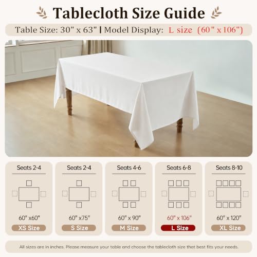 White Rectangle Tablecloth 60 x 106 Inch Machine Wash Indoor & Outdoor - Image 5
