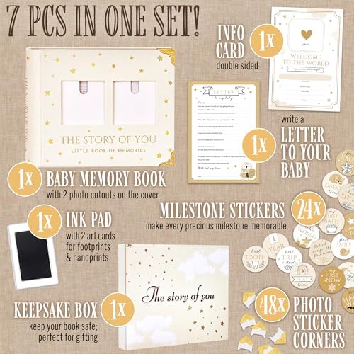 Book Keepsake, Baby Memory Book From Pre-Birth to 5th Year, with 2 Photo Pockets, Milestone Stickers, Hand/Footprint Inkpad, Information Card, Baby Album and Memory Book for Girls or Boys - Image 2