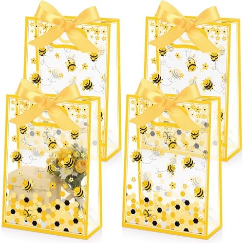 Capoda 24 Pack Bee Gift Bags with Handles Reusable Plastic Honeycomb Party Favor Bag Honeycomb Goodie Bag for Mommy to Bee Baby Shower Birthday Spring Summer Party Supplies 2026 Treat Bags Bulk by Capoda