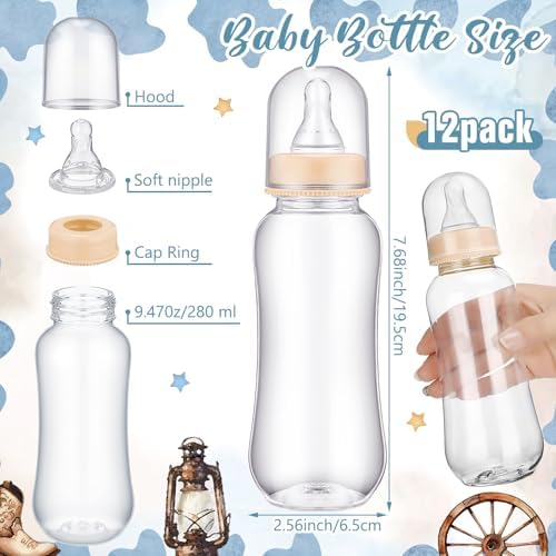 Trelaco 12 Pcs Little Cowboy Baby Shower Games Bottle Chug Wooden Sign Set - Image 2