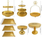 8 Pcs Cake Stands Set Metal Dessert Table Display Tiered Cupcake Holder Candy Donut Fruit Plate Cake Serving Tray with Handle Treats Serving Tower for Wedding Birthday Party Decorations (Gold) - Image 4