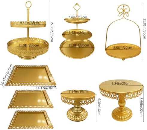 8 Pcs Cake Stands Set Metal Dessert Table Display Tiered Cupcake Holder Candy Donut Fruit Plate Cake Serving Tray with Handle Treats Serving Tower for Wedding Birthday Party Decorations (Gold) - Image 4