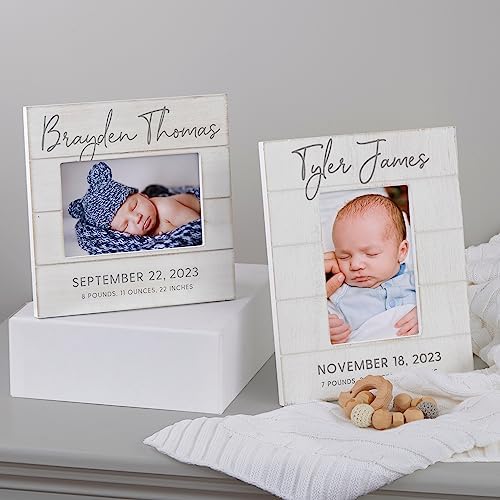 Personalization Universe Personalized Simple and Sweet Baby Shiplap Frame 5x7 Vertical Picture Frame - Rustic Whitewashed Wood Photo Frame for Newborn, Boy or Girl, Newborn & Family Pictures, Tabletop Display with Easel Back Design - Image 4