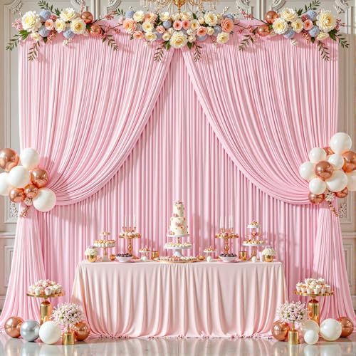 40ftx10ft Wrinkle Free Pink Backdrop Curtain - 10 Feet Photography Backdrop Drapes, Silky Polyester Back Drop Cloth for Wedding Baby Shower Balloon Arch Background - Image 7