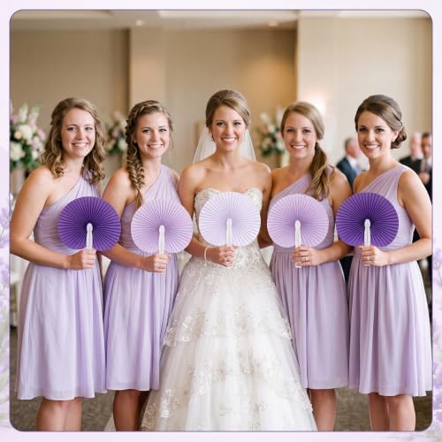 Mifoci 60 Pcs Purple 24 Pcs Round Paper Folding Fans Bulk for Party - Image 5