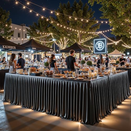 6 Packs Black Satin Tablecloths Rectangle 6FT, Glitter Fitted Stretch Table Covers Wrinkle-Free Floor Length Shimmer Table Skirt for Weddings Parties Baby Shower Banquets Vendor Events - Image 6