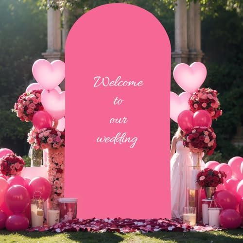7.2FT Fuchsia Arch Backdrop Cover - Polyester Fitted Wedding Arch Stand Covers Round Top Chiara Arch Backdrop Cover for Birthday Party Banquet Photo Background Decoration - Image 6