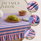 Tudomro Striped Tablecloth, Rectangle, Peony, Slate Blue, 84'' X 60'' - Image 3