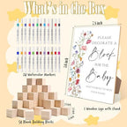 Boho Floral Baby Shower Games, Boho Floral Baby Shower Decorations, Bohemian Flowers Decorate a Block Game Set, Gender Reveal Games, Includes 54 Blank Building Blocks, 24 Pens, 1 Sign - Image 2