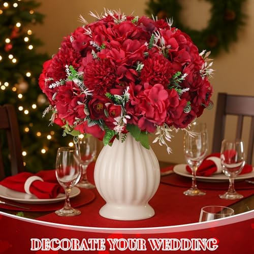 Tigeen 24 Bundles Peonies Artificial Flowers Faux Roses, Wine Red - Image 5