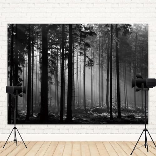 15x8ft Black and White Forest Backdrop Sunlight Beams Misty Trees Vertical Trunks Photography Background Natural Landscape Wedding Decoration Birthday Banner Portrait Photo Booth Prop - Image 4