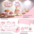 Costova Pink Bow Baby Shower Decorations Kit – 144 Pcs Complete Coquette Baby Shower Party Supplies for Girl Pink Bow Themed Party Décor - Image 6