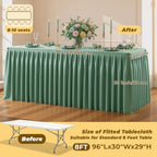 Sage Green Polyester Table Cloths for Rectangle 8 Foot Tables, 6 Pack Wrinkle Free Tablecloths Stretchy Banquet Ruffle Fitted Table Cover Desk Skirt for Parties Wedding Birthday Baby Shower - Image 5
