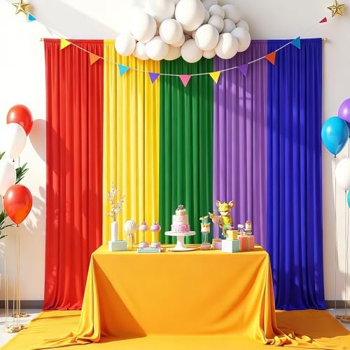 10x7FT Rainbow Backdrop Curtains - 5 Panels Colorful Curtain Backdrop for Party Decorations, Wrinkle-Resistant Cloth Backdrop for Birthday, Baby Shower, Wedding, Photography Background by FIXORO