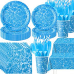 Ceenna 452 Pcs Ocean Waves Party Decorations for 50 Guest, Under The Sea Pool Paper Plates Napkins Cups Tablecloth Cutlery Straw for Summer Blue Ocean Water Beach Birthday Baby Shower Party Supplies by Ceenna