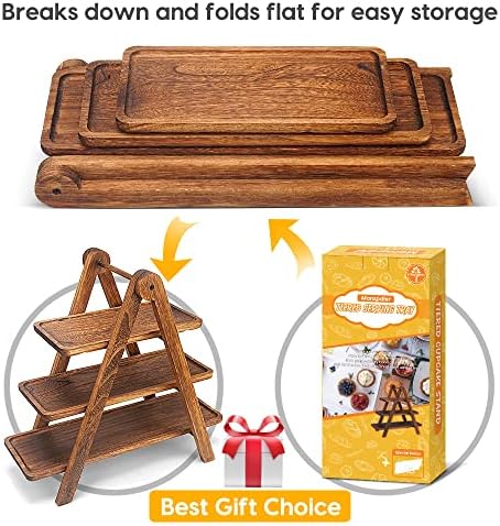 Manspdier Extra Large Wood 3 Tier Serving Tray Three Tiered Cupcake Stand - Image 7