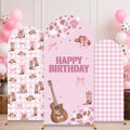 3pcs Pink Cowgirl Birthday Party Decorations Western Cow Theme Birthday Arch Backdrop Cover with Bow Guitar Shoes Pattern for Girl Barn Farm Party Baby Shower Photo Backgrounds 4ft, 5ft, 6ft by chiazllta