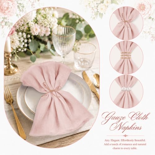 60Pack Dusty Pink Cheesecloth Napkins Rustic Boho Gauze Napkins 20"x20" - Image 5